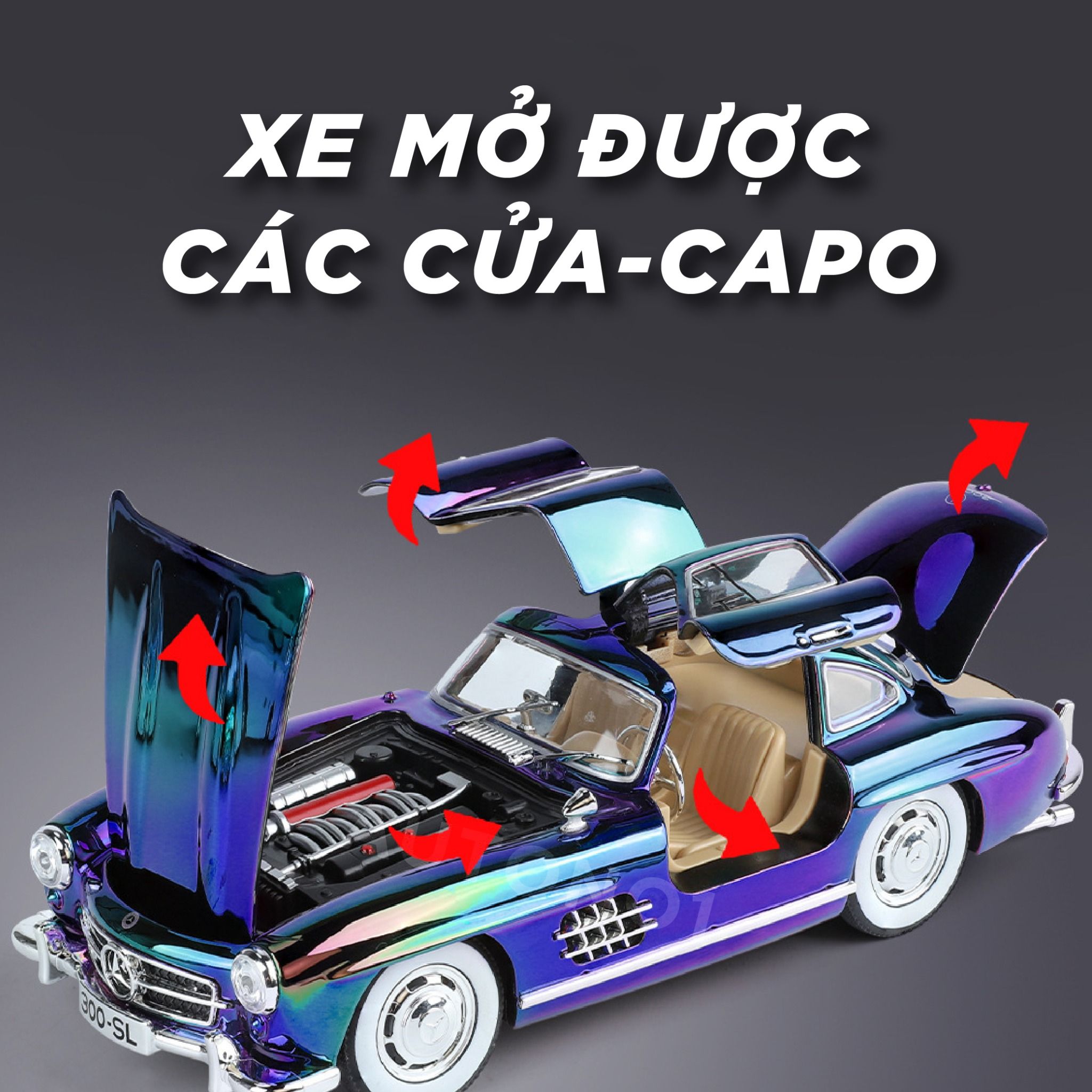 Mô hình xe Mercedes - Benz 300SL full open - có âm thanh - đèn - đánh lái tỉ lệ 1:24 Jinlifiang OT24023