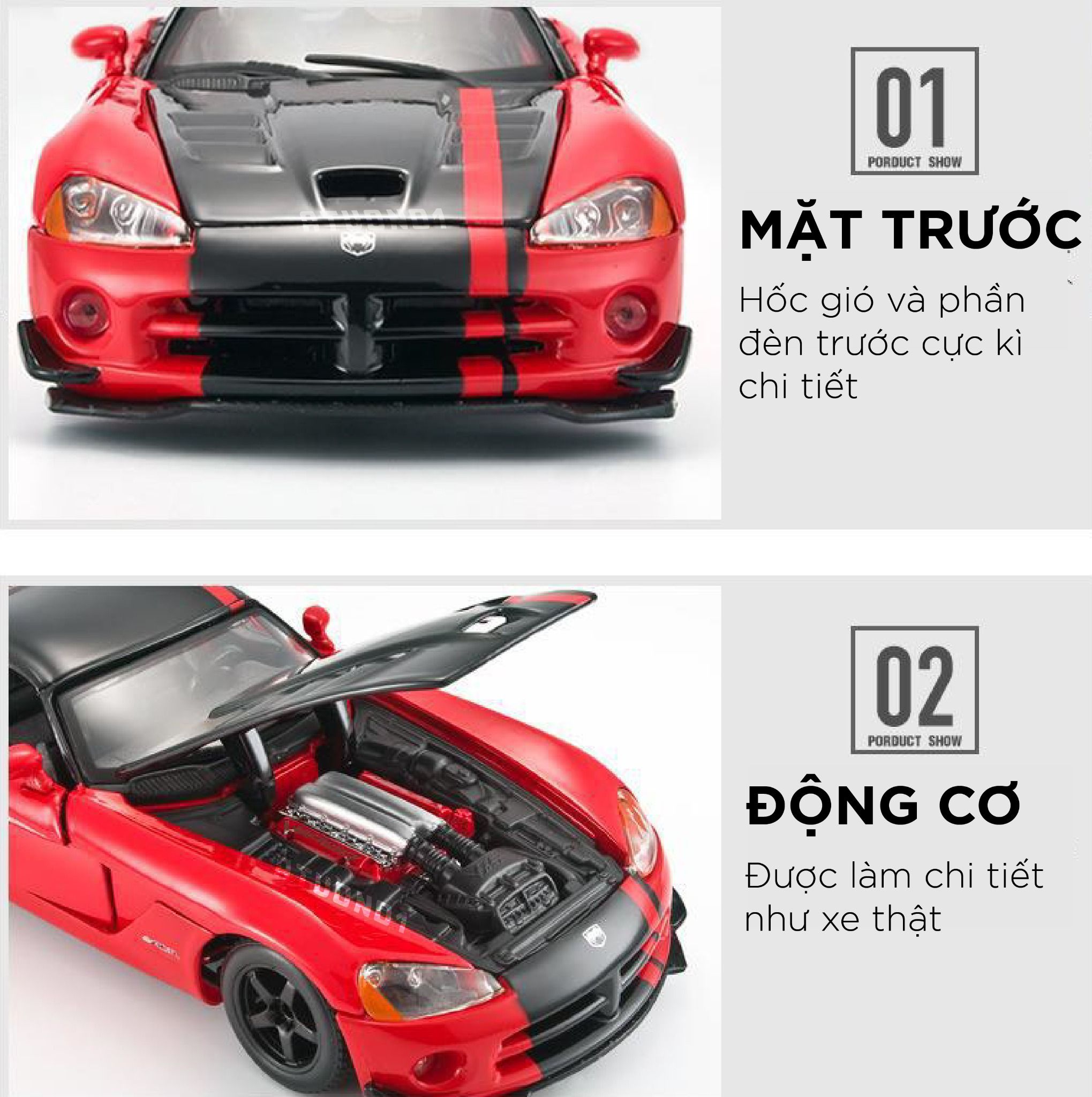 Mô hình xe Dodge Viper SRT10 Acr red black full open - đánh lái được tỉ lệ 1:24 Bburago OT591