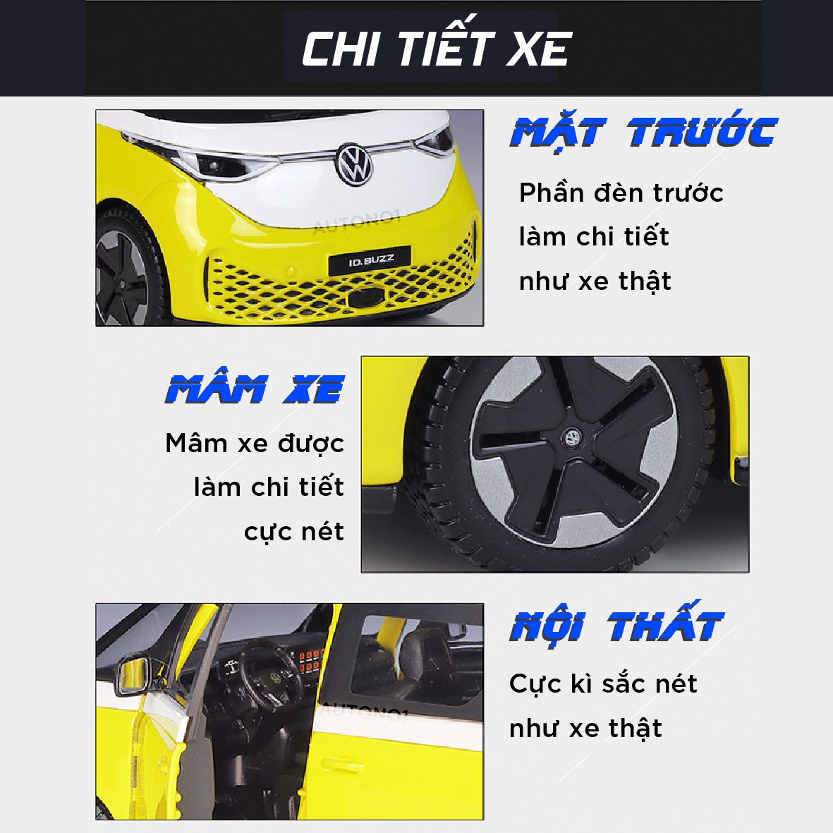 Mô hình xe ô tô điện ID. Buzz Volkswagen mở 2 cửa và cốp sau tỉ lệ 1:24 Maisto OT535