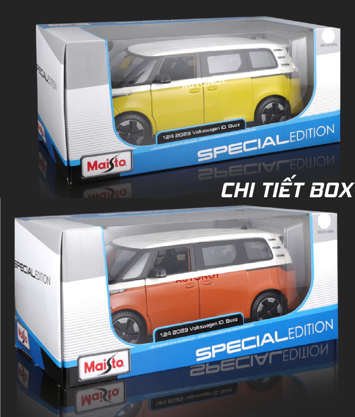 Mô hình xe ô tô điện ID. Buzz Volkswagen mở 2 cửa và cốp sau tỉ lệ 1:24 Maisto OT535