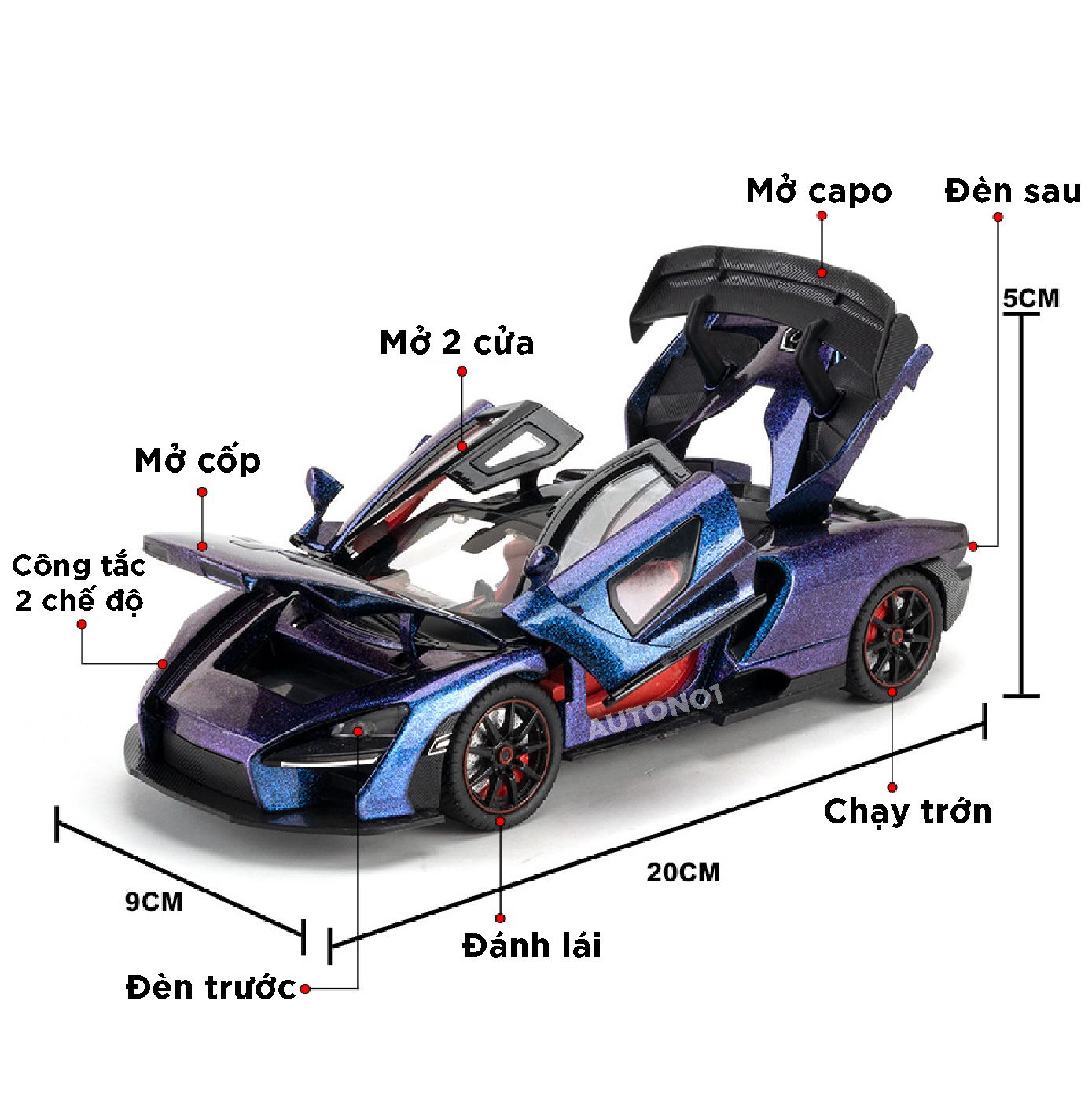 Mô hình xe McLaren Senna full open - có đèn - âm thanh tỉ lệ 1:24 Chezhi OT24045