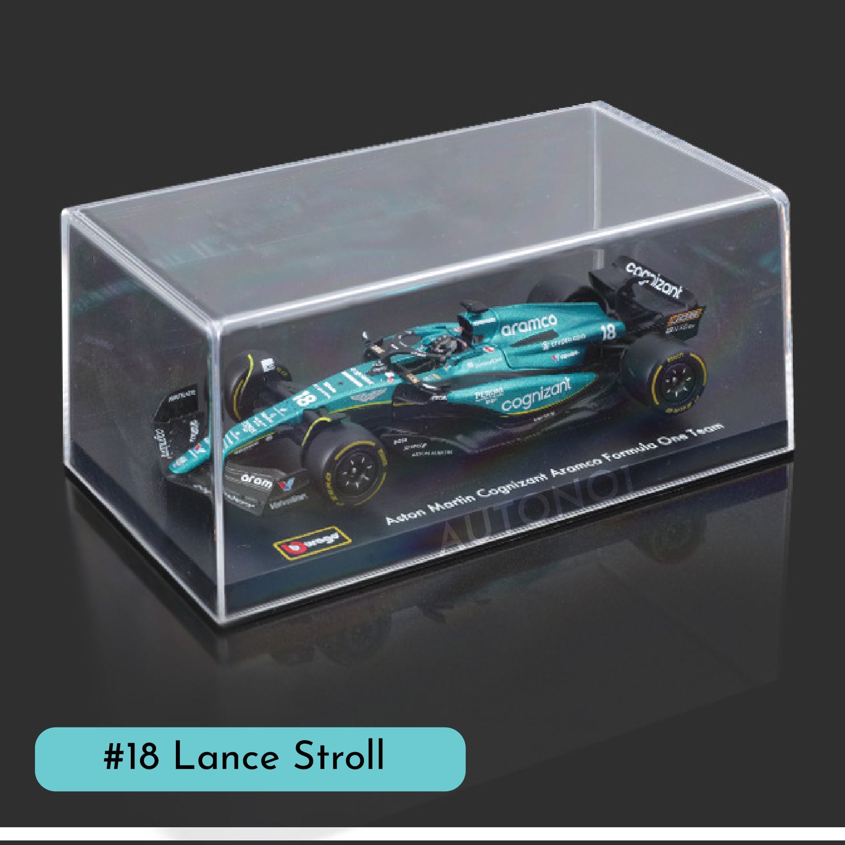 Mô hình xe đua F1 Formula Aston Martin 2023 AMR23 hộp mica có figure tỉ lệ 1:43 Bburago OT43002 18-38091