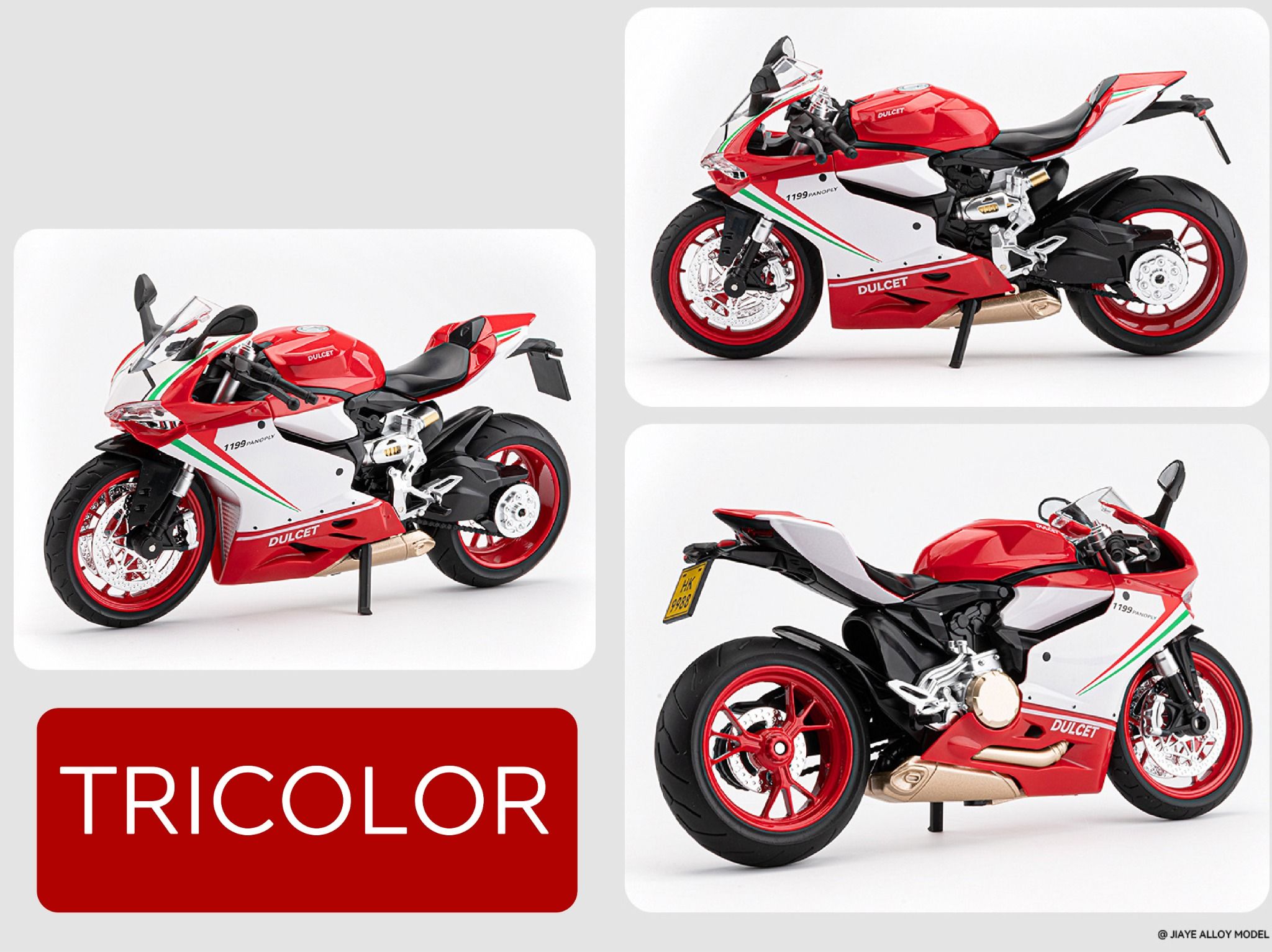 Mô hình xe Ducati 1199 đi kèm ben nâng - có phuộc nhún trước và sau - có đèn và âm thanh tỉ lệ 1:9 Alloy model MT09009