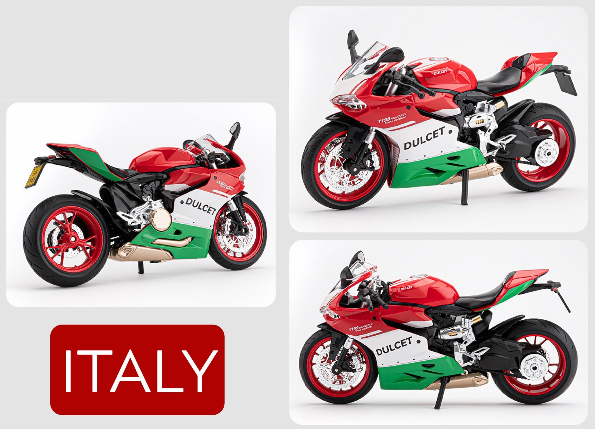 Mô hình xe Ducati 1199 đi kèm ben nâng - có phuộc nhún trước và sau - có đèn và âm thanh tỉ lệ 1:9 Alloy model MT09009