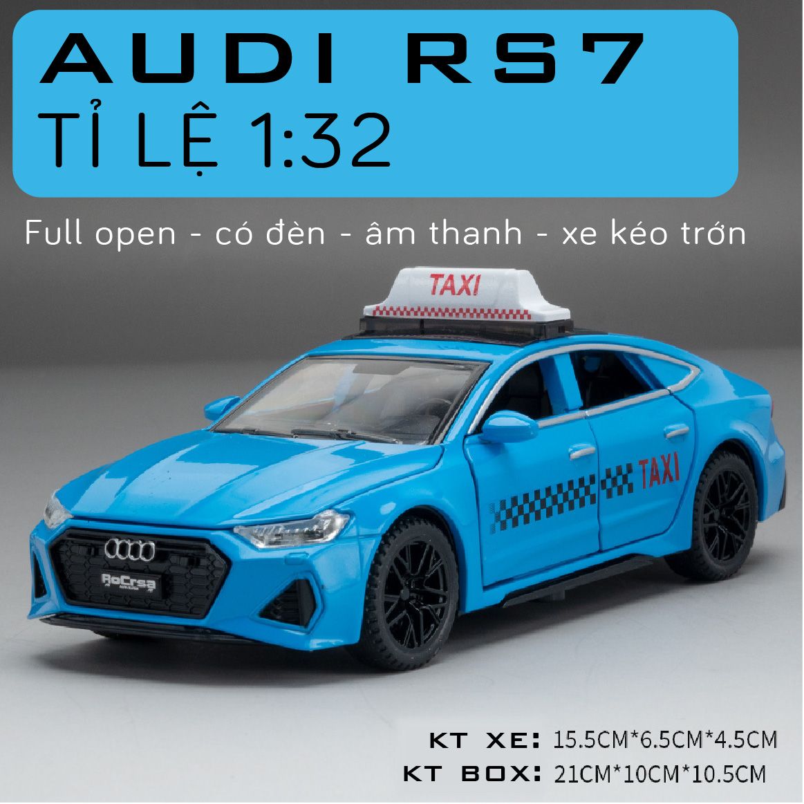 Mô hình xe ô tô dịch vụ taxi Audi RS7 super sport full open - có đèn - âm thanh tỉ lệ 1:32 Chimei model OT521