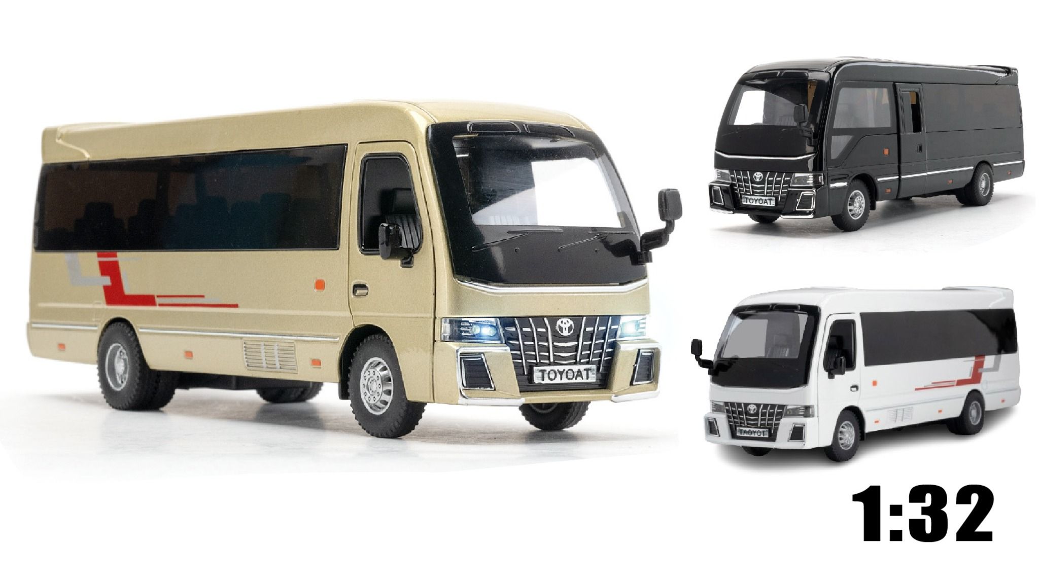 Mô hình xe Toyota Coaster Bus full open - có đèn - âm thanh tỉ lệ 1:32 Alloy Model OT508