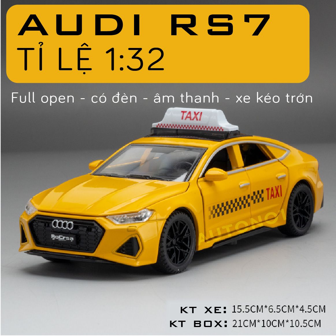 Mô hình xe ô tô dịch vụ taxi Audi RS7 super sport full open - có đèn - âm thanh tỉ lệ 1:32 Chimei model OT521