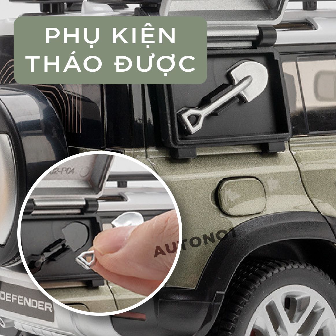 Mô hình xe Land Rover Defender 110 Full open - full kính - đánh lái được - có đèn - âm thanh tỉ lệ 1:18 Alloy Model OT047