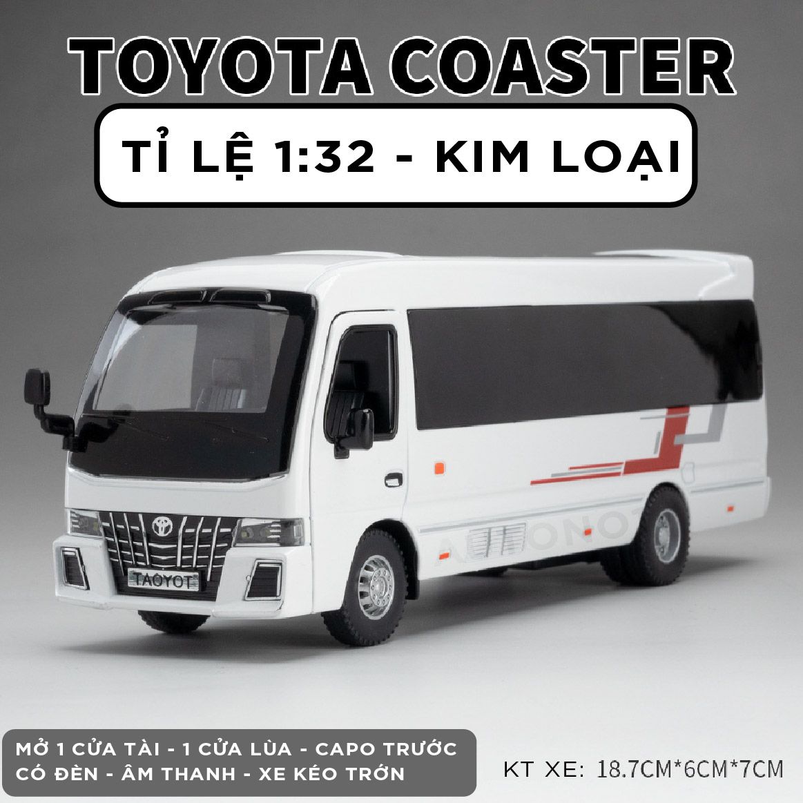 Mô hình xe Toyota Coaster Bus full open - có đèn - âm thanh tỉ lệ 1:32 Alloy Model OT508