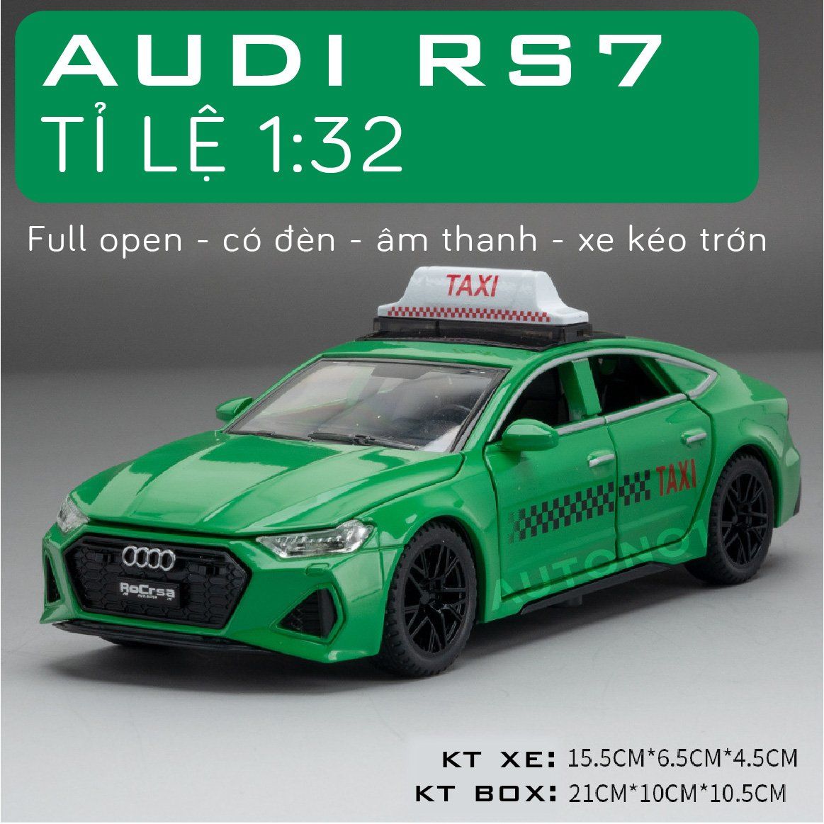 Mô hình xe ô tô dịch vụ taxi Audi RS7 super sport full open - có đèn - âm thanh tỉ lệ 1:32 Chimei model OT521