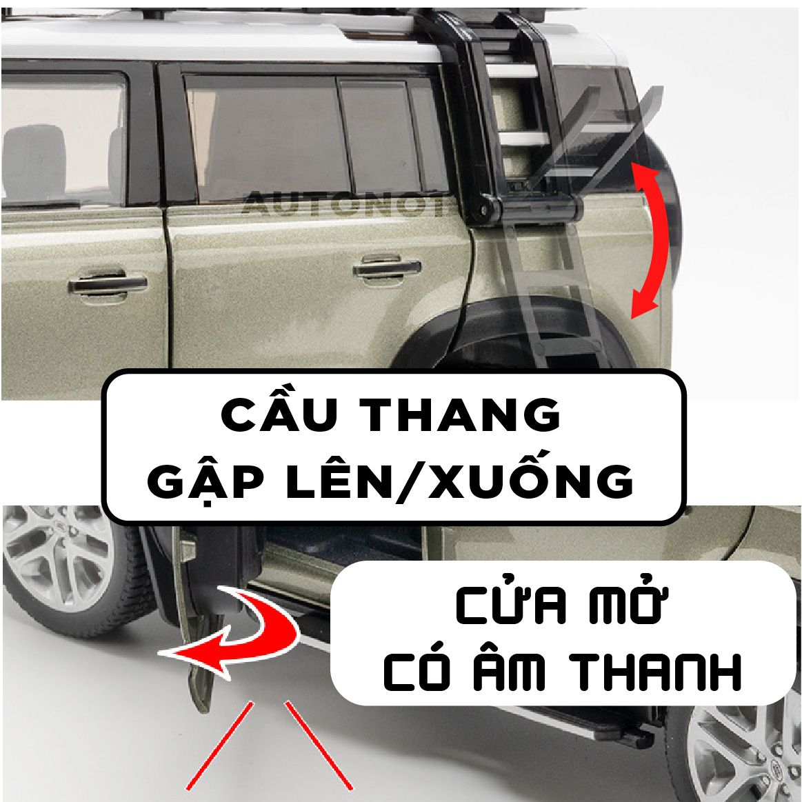 Mô hình xe Land Rover Defender 110 Full open - full kính - đánh lái được - có đèn - âm thanh tỉ lệ 1:18 Alloy Model OT047