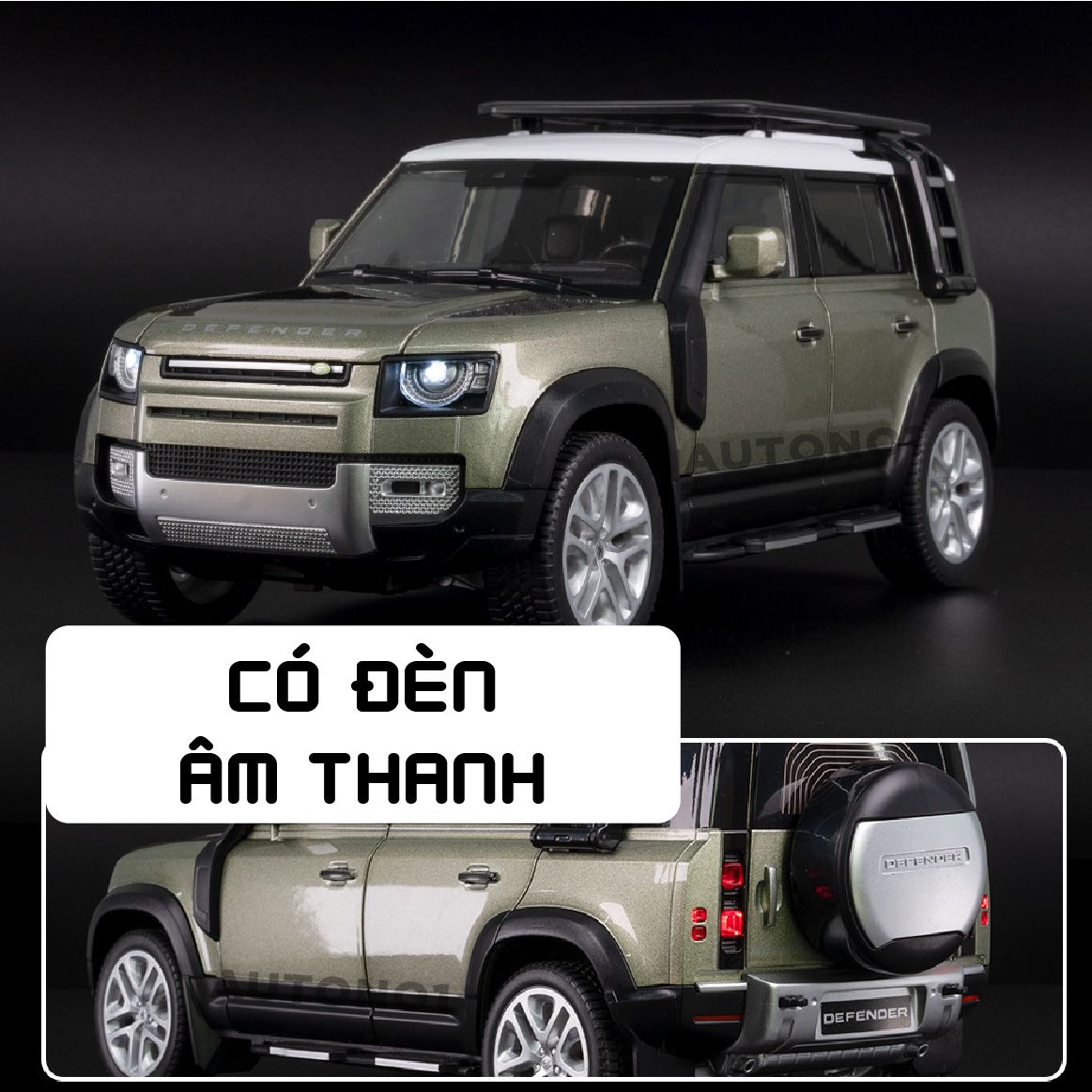 Mô hình xe Land Rover Defender 110 Full open - full kính - đánh lái được - có đèn - âm thanh tỉ lệ 1:18 Alloy Model OT047