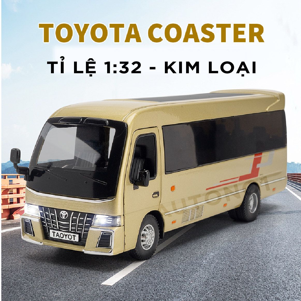 Mô hình xe Toyota Coaster Bus full open - có đèn - âm thanh tỉ lệ 1:32 Alloy Model OT508