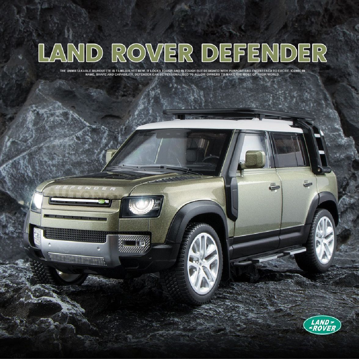 Mô hình xe Land Rover Defender 110 Full open - full kính - đánh lái được - có đèn - âm thanh tỉ lệ 1:18 Alloy Model OT047