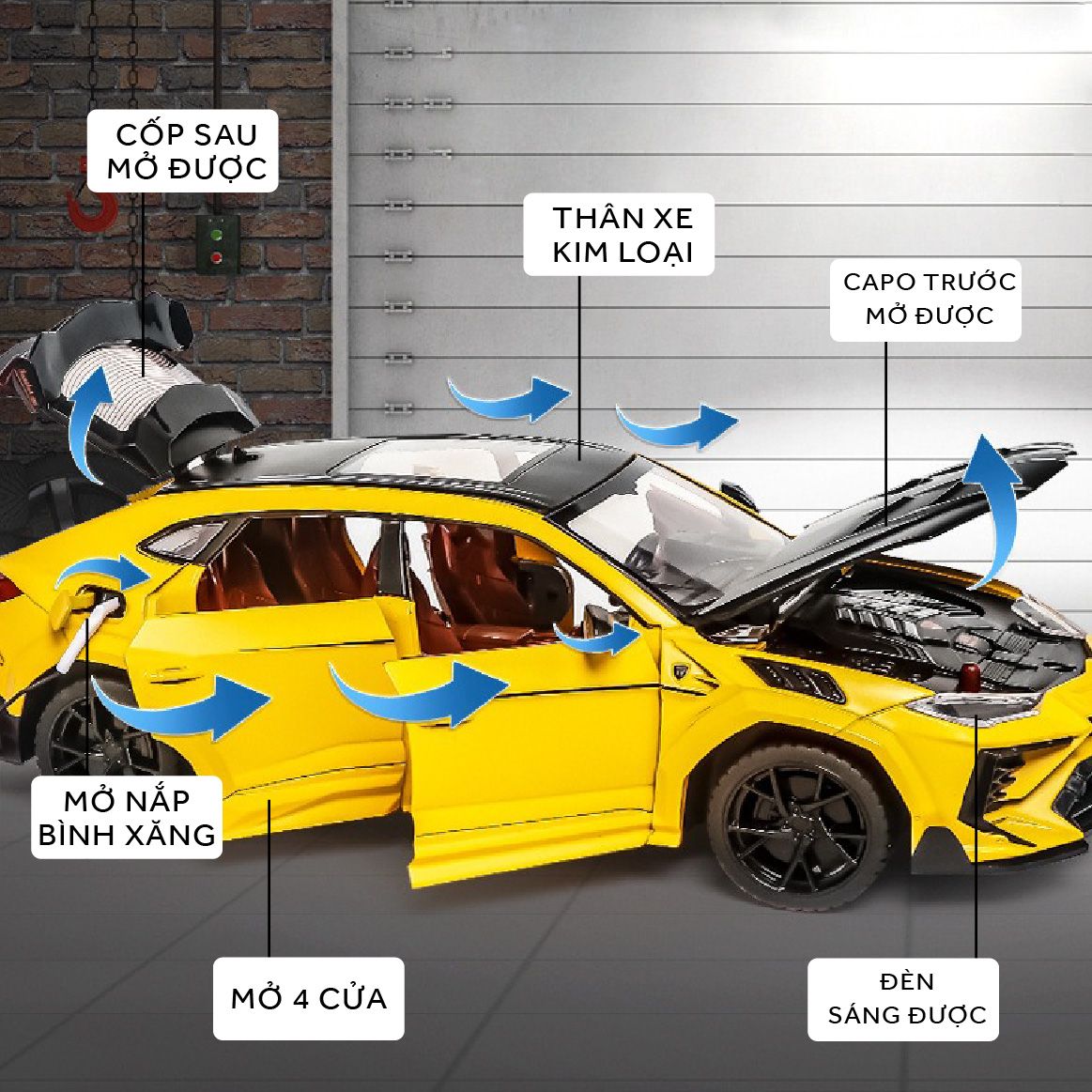 Mô hình xe Lamborghini Urus full open-có đèn-âm thanh tỉ lệ 1:24 Alloy Model OT518