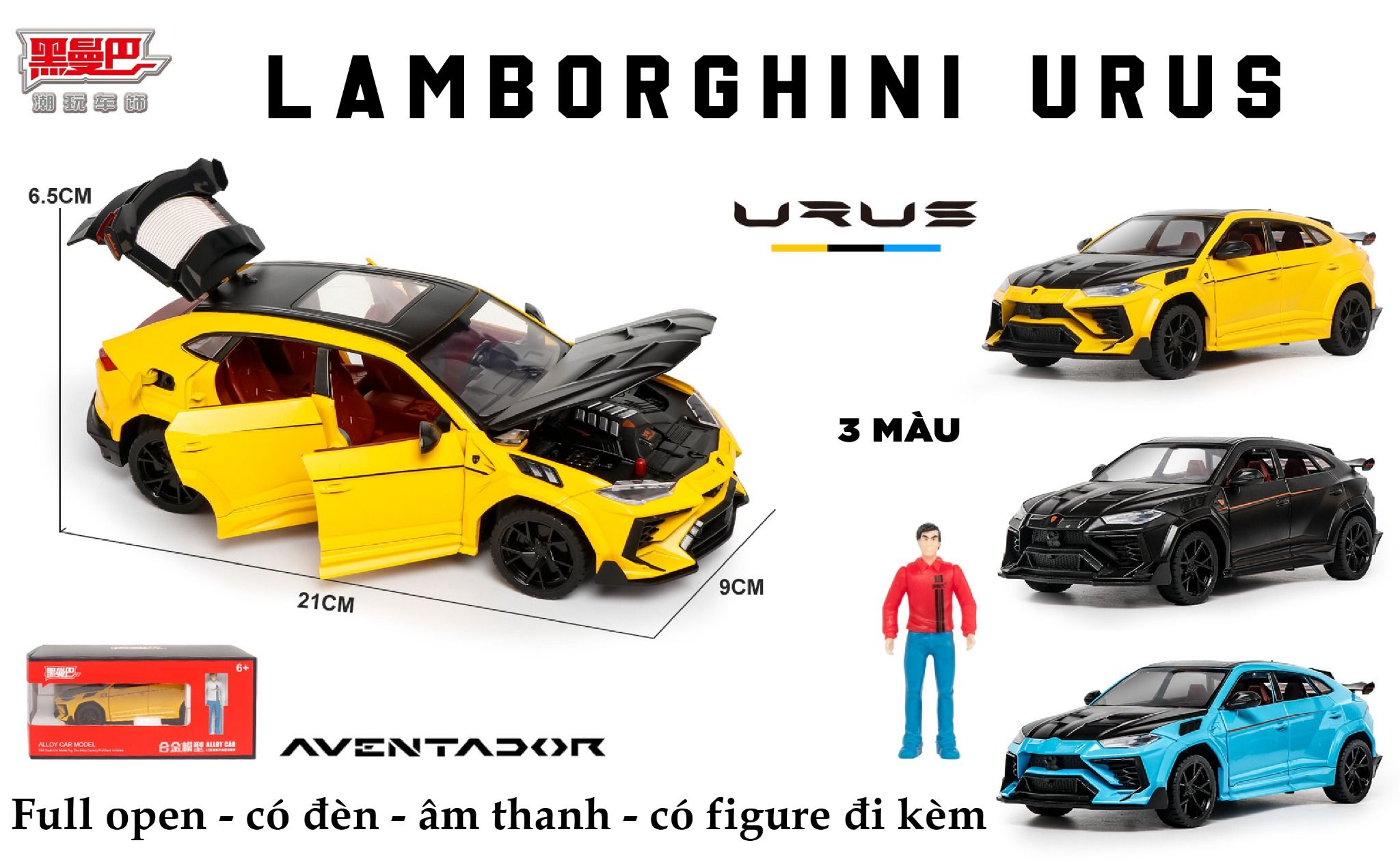 Mô hình xe Lamborghini Urus full open-có đèn-âm thanh tỉ lệ 1:24 Alloy Model OT518