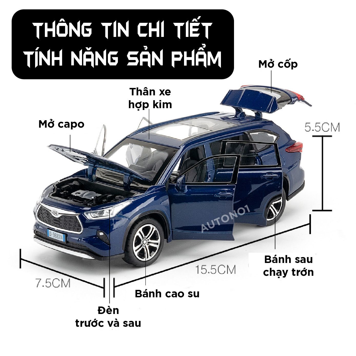 Mô hình xe Toyota Highlander full open tỉ lệ 1:32 Jiaye Model OT564