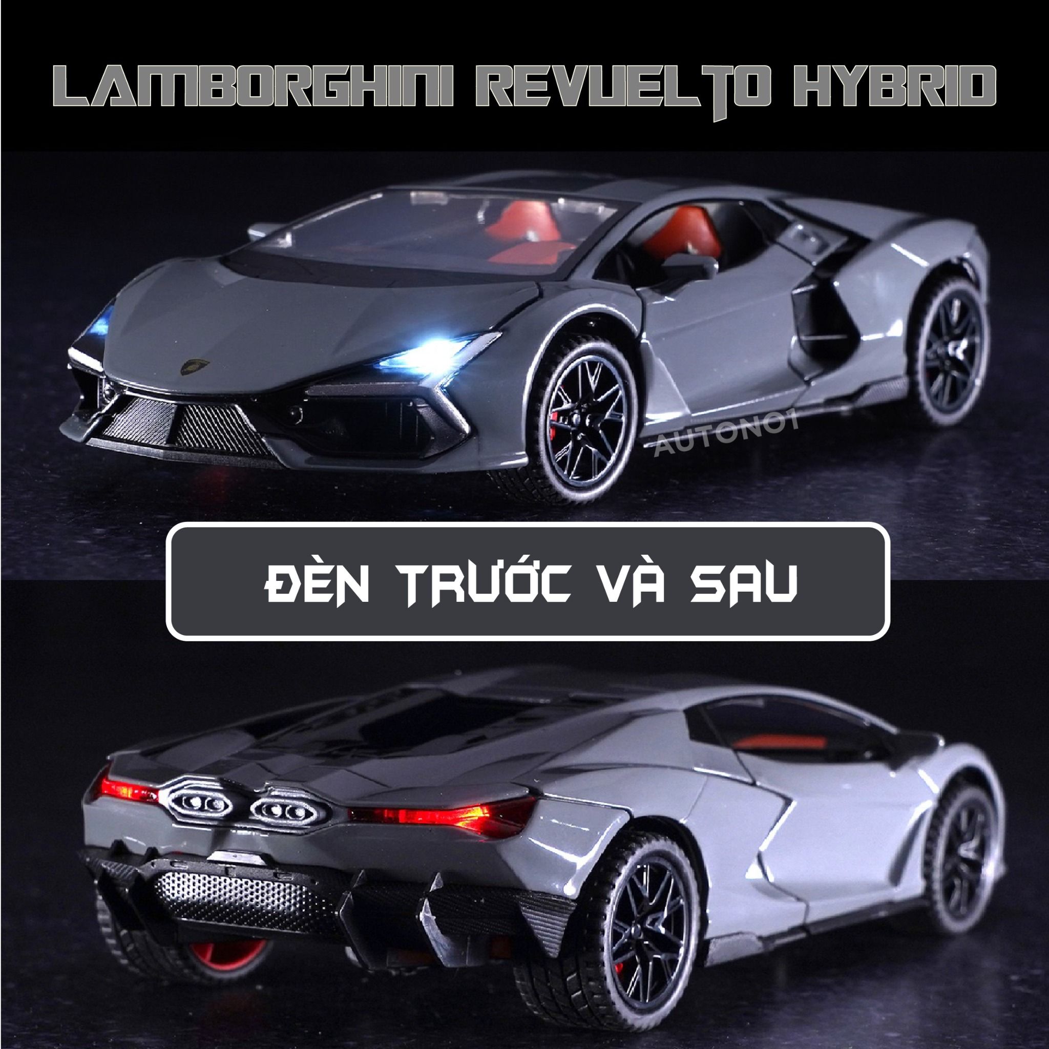  Mô hình Lamborghini Revuelto Hybrid có đèn kéo trớn mở full cửa 1:32 Alloy Model OT371 