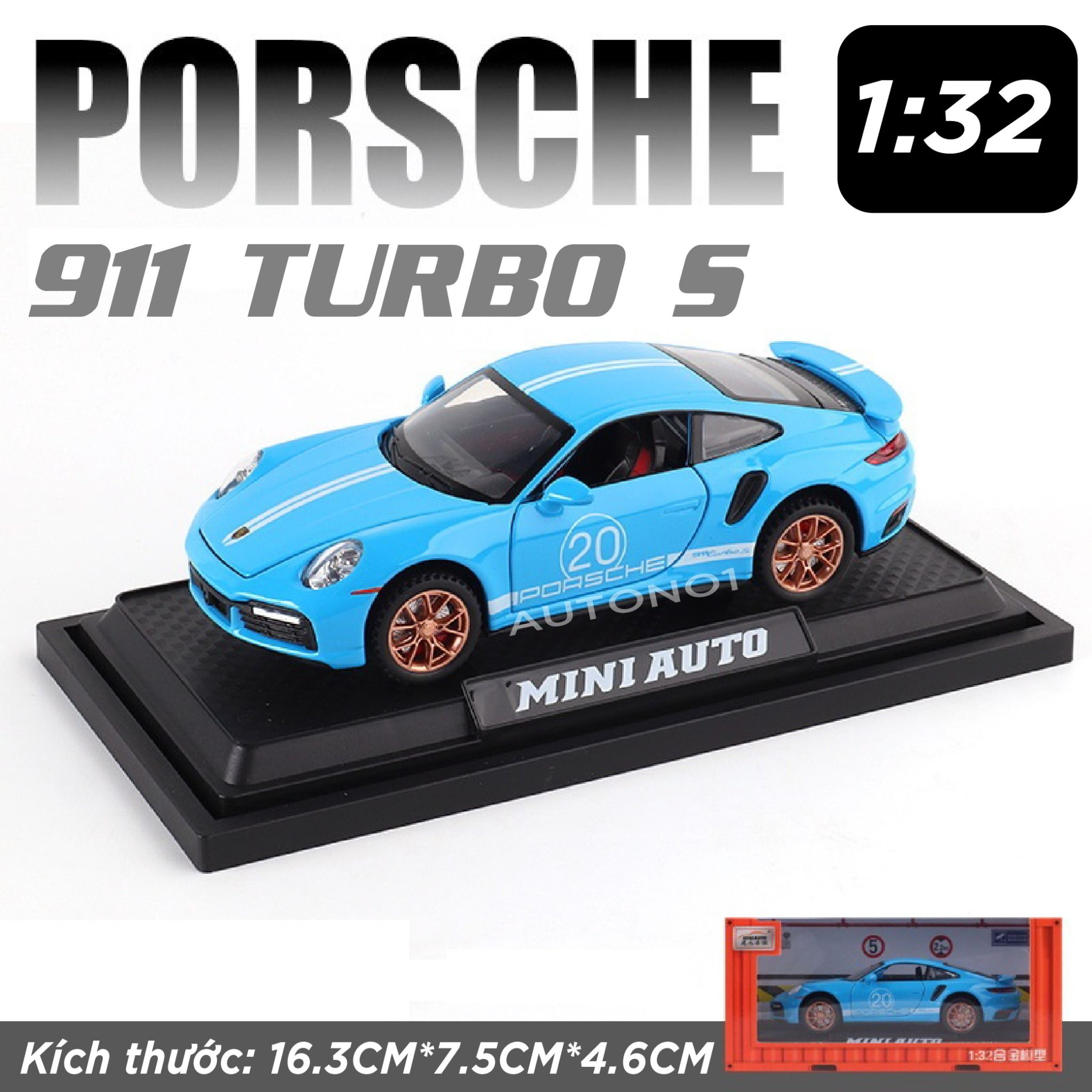 Mô hình xe Porsche 911 Turbo S full open , có đèn và âm thanh tỉ lệ 1:32 Miniauto OT32035