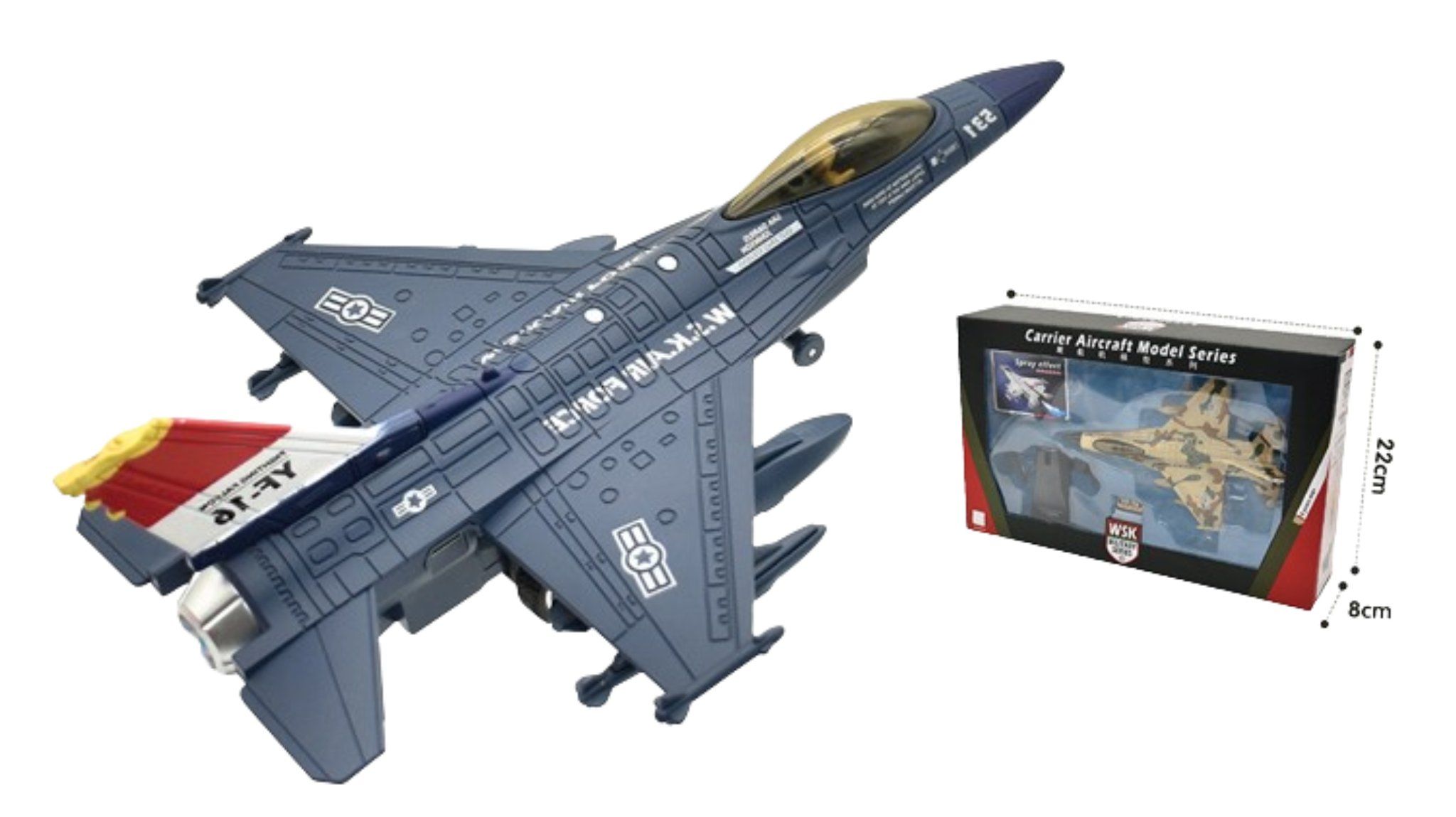 Mô hình máy bay tiêm kích F-16 black có âm thanh và phun sương MB22018