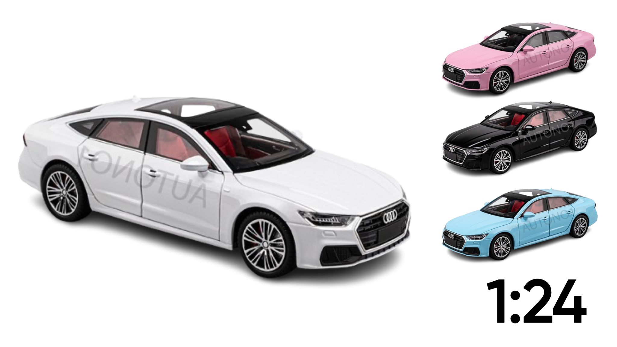 Mô hình xe Audi A7 full open, đánh lái được, có đèn và âm thanh tỉ lệ 1:24 Chezhi OT420