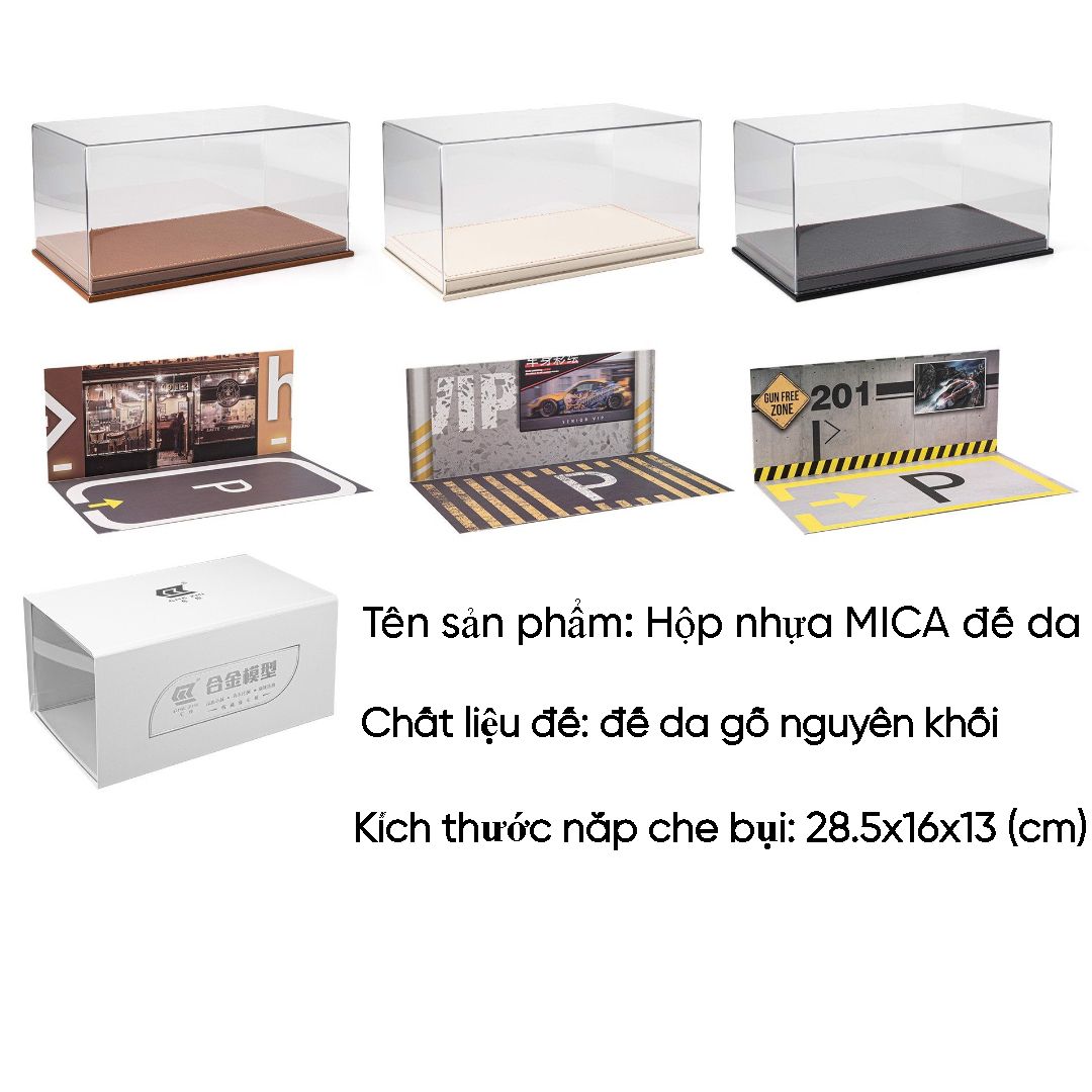  Hộp mica trưng bày đế da có đèn kèm dây sạc phông nền 28x16x13cm ô tô 1:24 mô tô 1:12 Chezhi PK401 