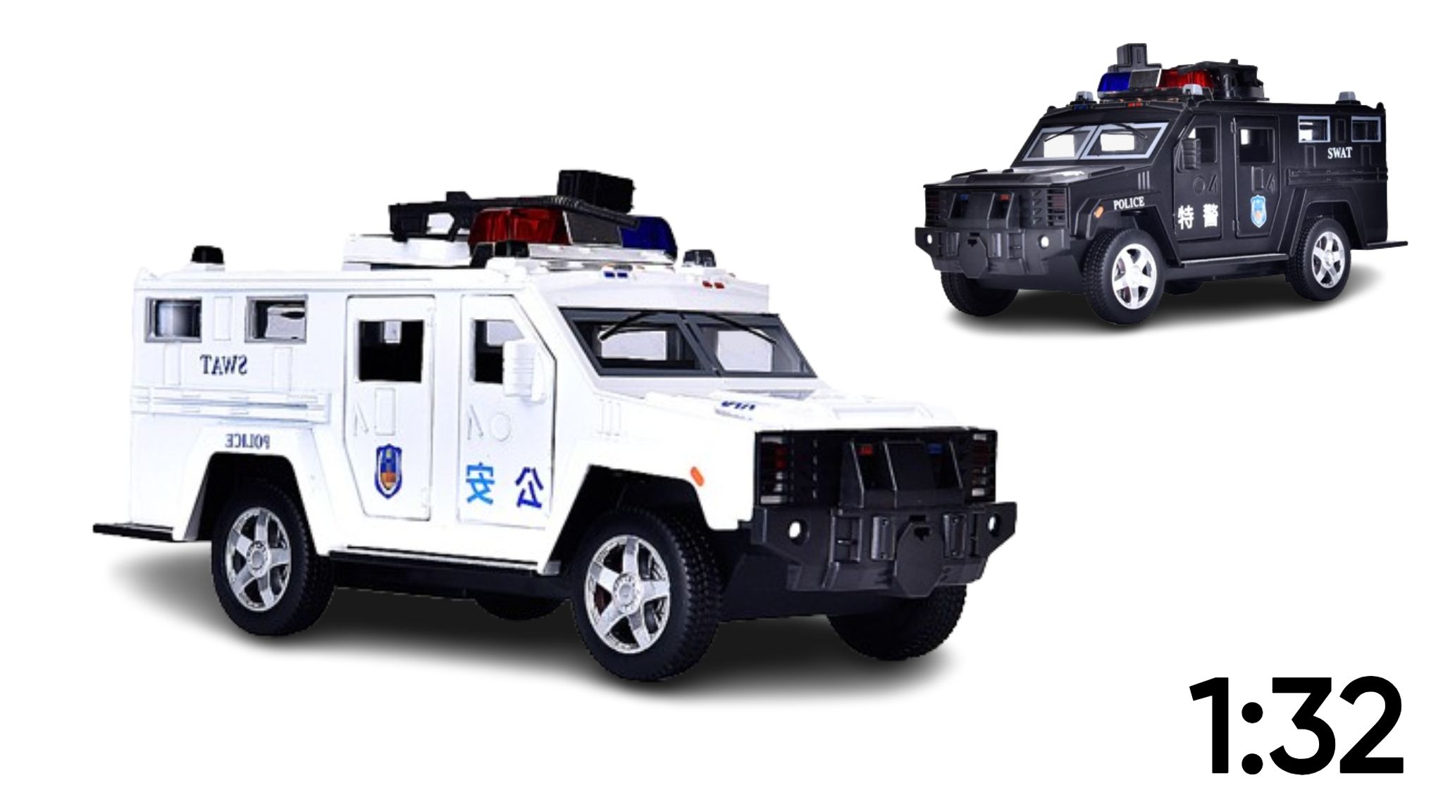  Mô hình xe cảnh sát bọc thép SWAT có đèn có âm thanh tỉ lệ 1:32 Alloy OT367 
