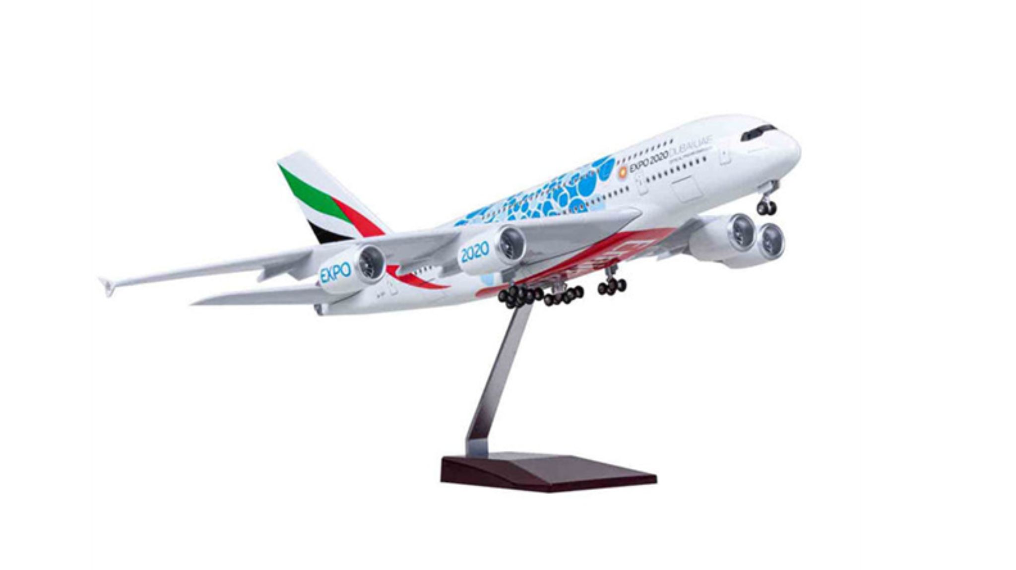 Mô hình máy bay Emirates Expo 2020 Airbus A380 47cm có đèn led tự động theo tiếng vỗ tay hoặc chạm MB47063