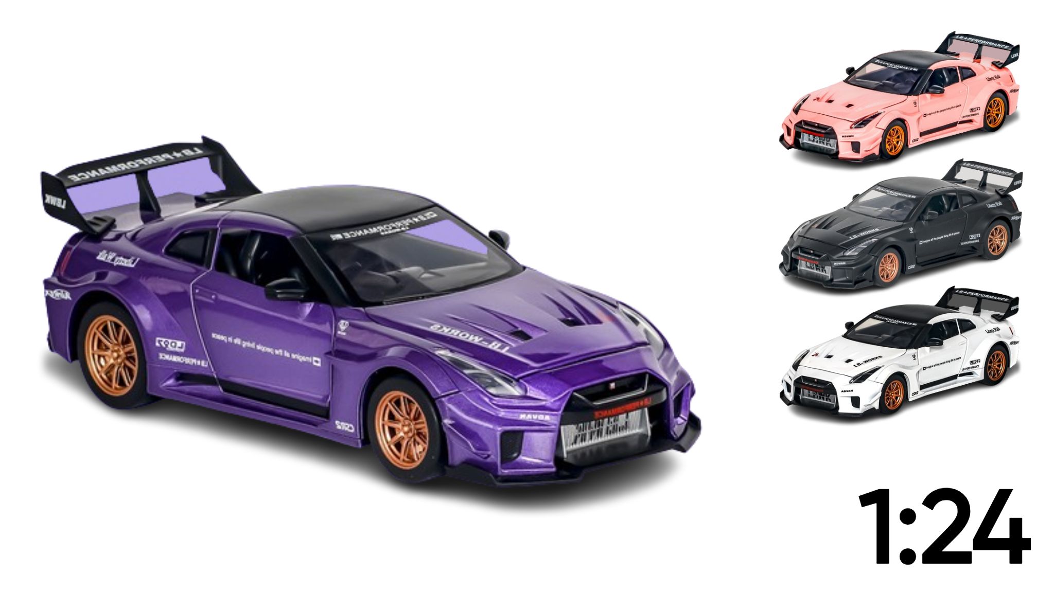 Mô hình xe Nissan GTR R35 CSR2 full open , có đèn , âm thanh 1:24 Alloy OT054