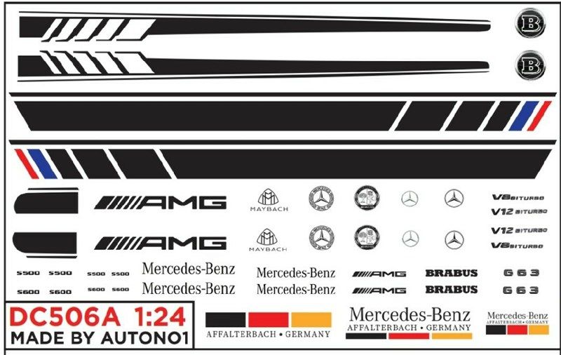  Decal nước trang trí xe Mercedes Amg - Maybach - Brabus - Sclass - Gclass tỉ lệ 1:24 Autono1 DC506a 