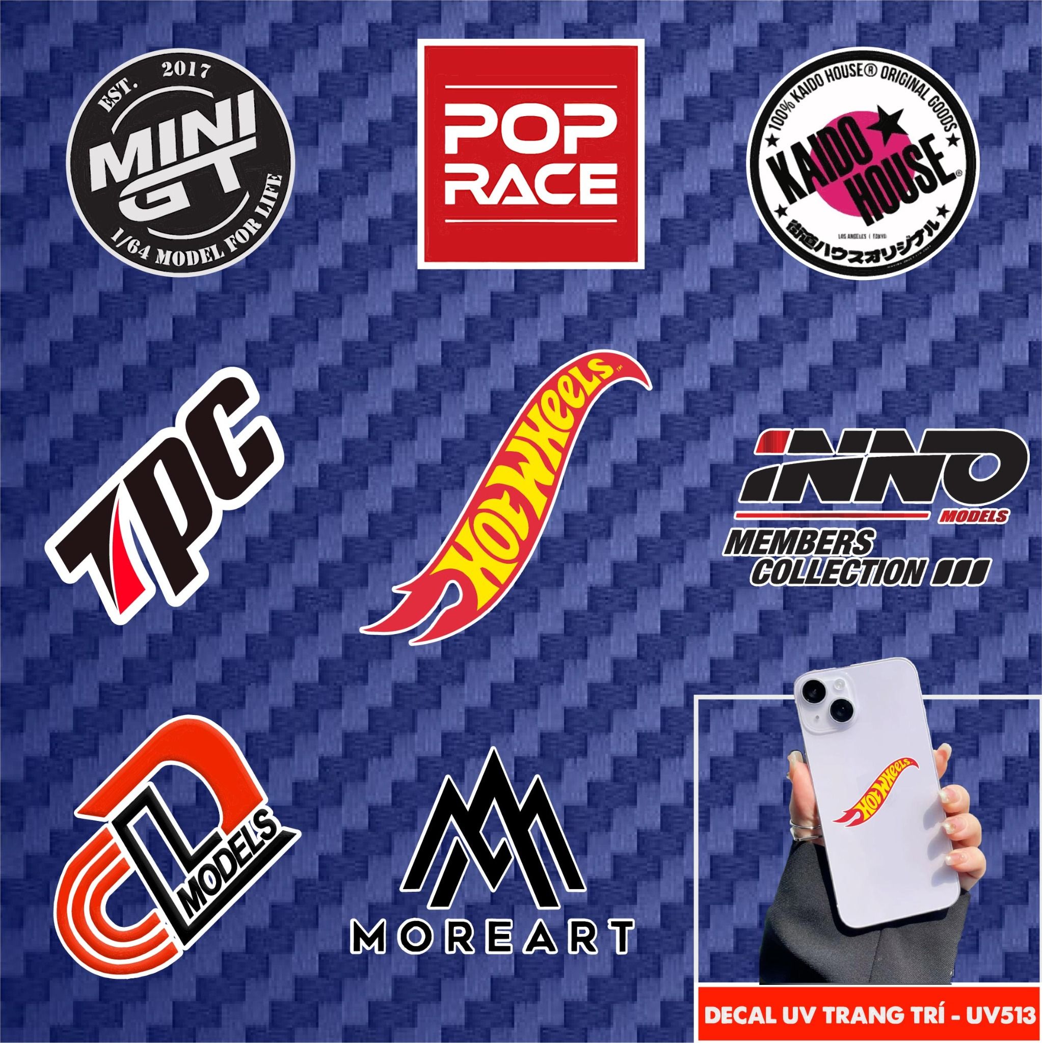 Decal UV các hãng xe mô hình trang trí điện thoại - mô hình - laptop - máy tính - nón - ly - mica chống nước - chống trầy - chống uv kích thước 5 x 5cm Autono1 UV513