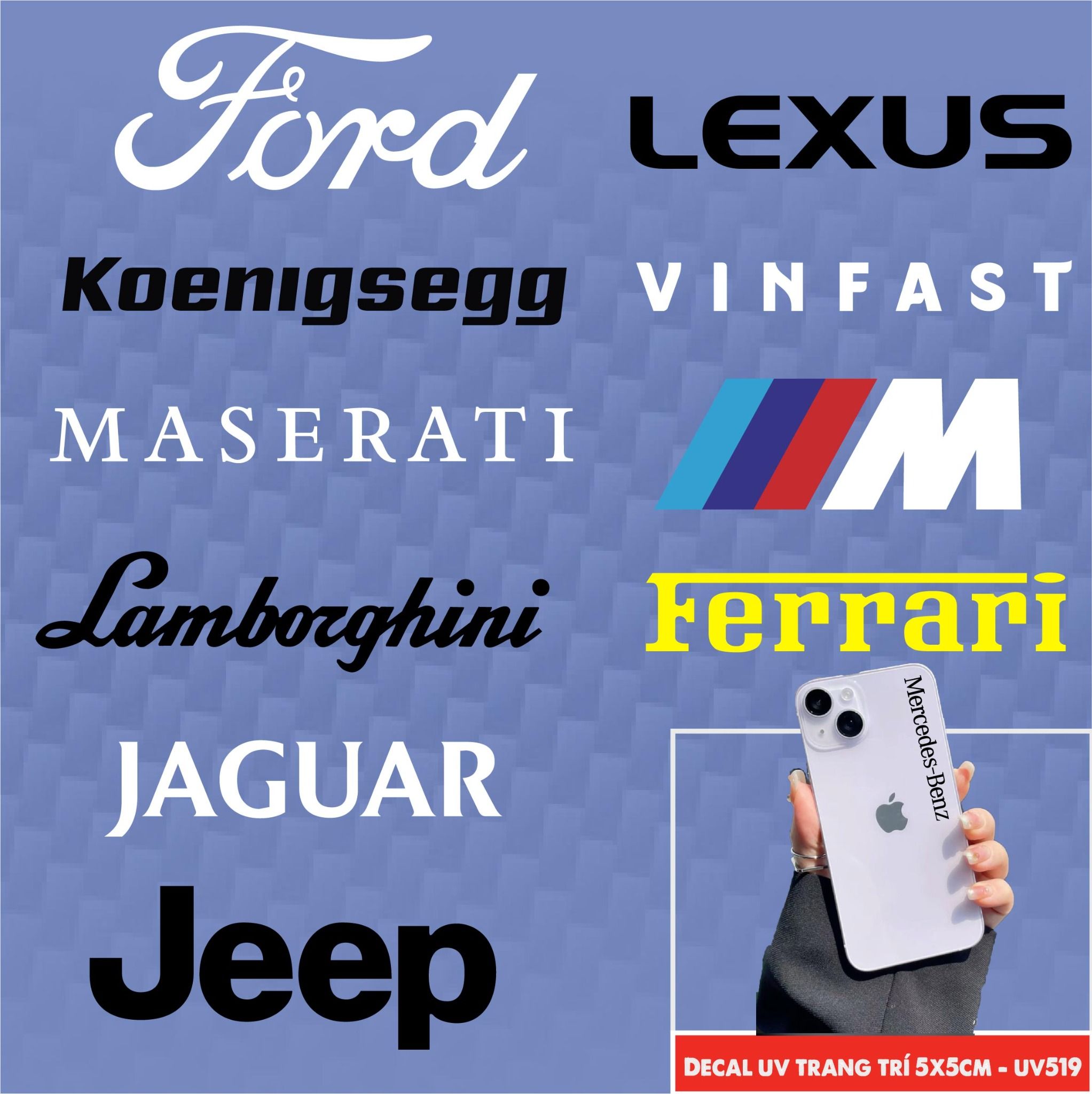 Decal UV các hãng xe Ô tô trang trí mô hình - điện thoại - laptop - máy tính - nón - ly - chống uv kích thước 5x10cm Autono1 UV519