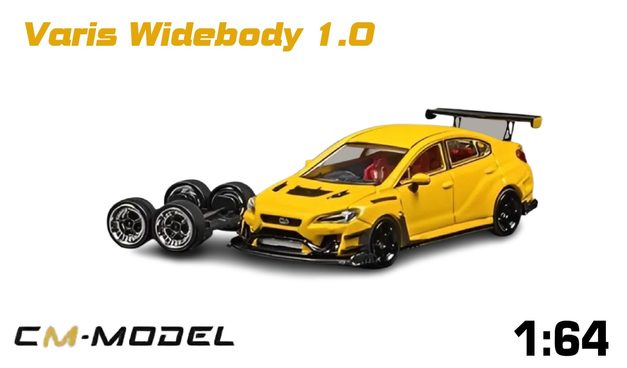 Mô hình xe Subaru STI Varis Widebody 1.0 Yellow có bánh xe thay thế tỉ lệ 1:64 CM model CM64-STI-08