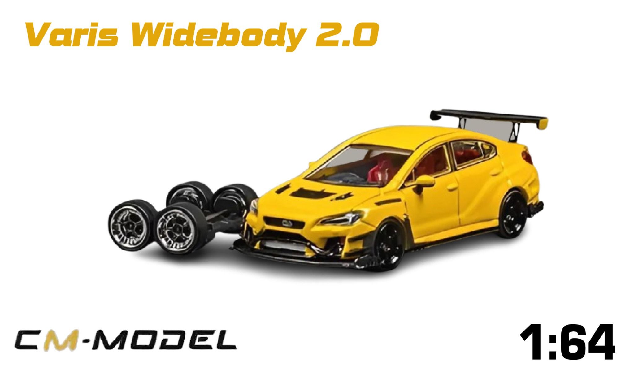 Mô hình xe Subaru WRX Varis Widebody 2.0 Yellow có bánh xe thay thế tỉ lệ 1:64 CM model CM64-WRX-08