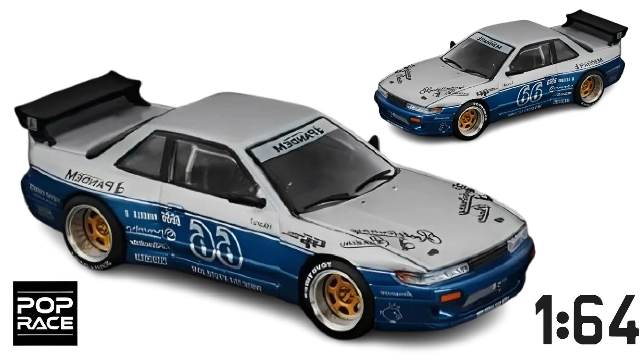Mô hình xe Pandem Silvia S13 Moontech Blue tỉ lệ 1:64 PopRace R640264