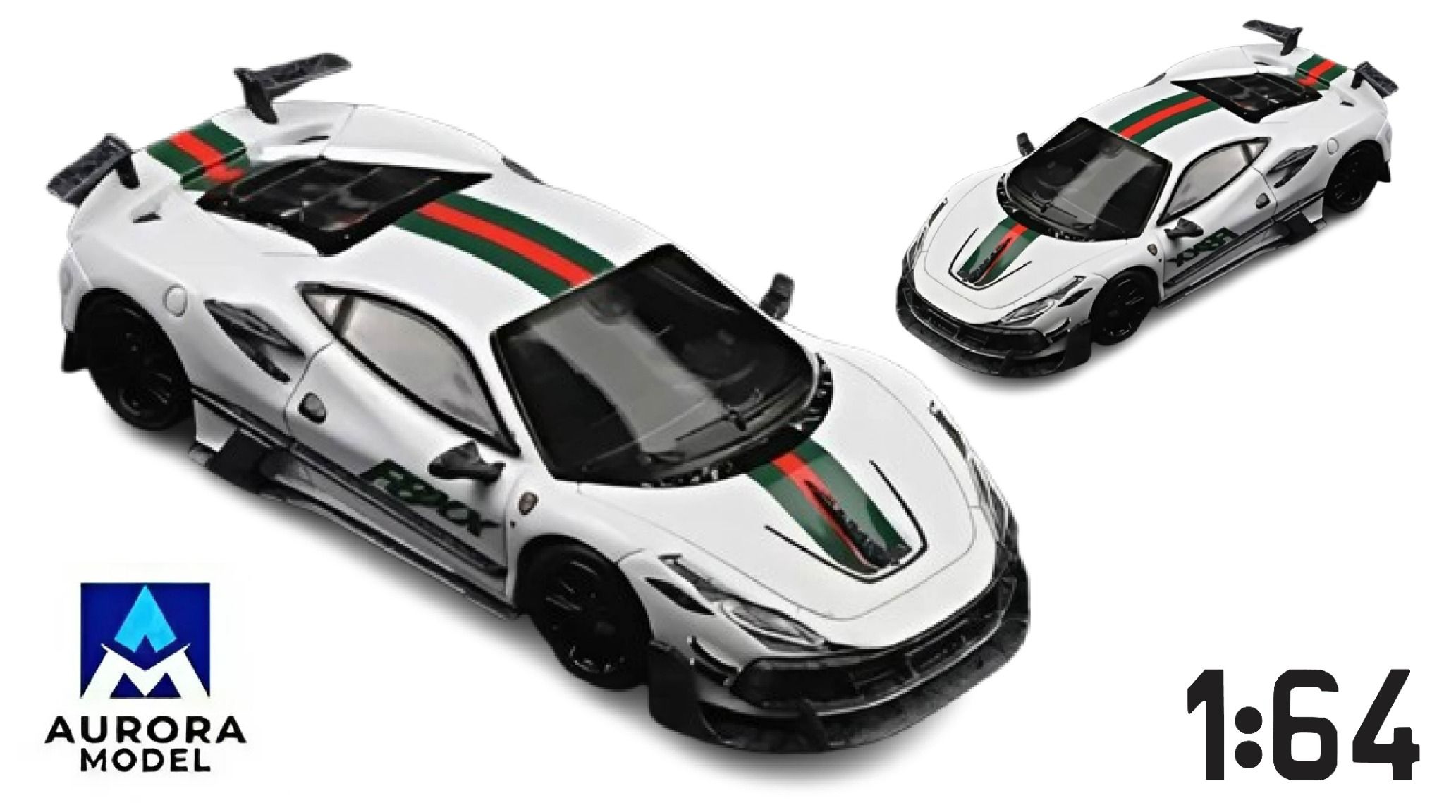 Mô hình xe Ferrari F8XX Mansory carbon fiber Maisha Rui Pearl white limited 499pcs tỉ lệ 1:64 Aurora model AM646516