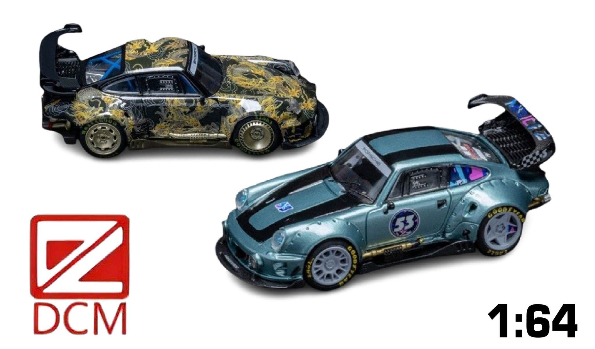 Mô hình xe Porsche 964 Rauh Welt RWB Dragon metallic gold - #53 racing tỉ lệ 1:64 D.BoModel xDCM DB001