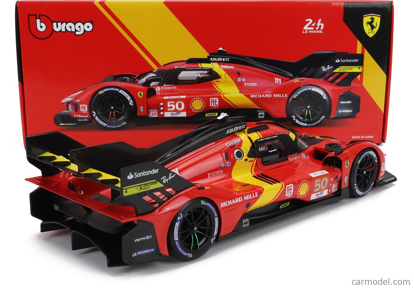 Mô hình xe Ferrari 499P 3.0L turbo V6 team Ferrari Corse #50 - #51 24h Le Mans 2023 18-16301 (#50) tỉ lệ 1:18 Bburago OT374