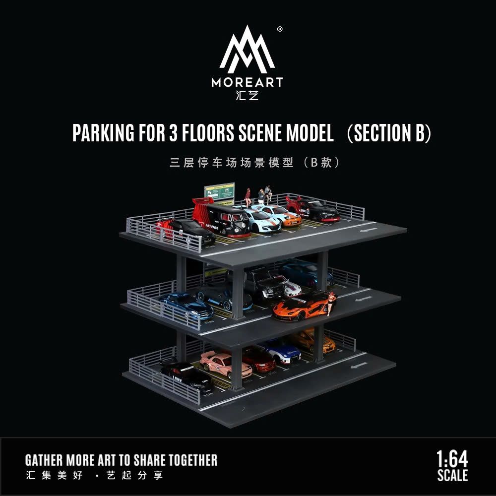 Hộp trưng bày mô phỏng hầm - bãi đỗ xe 3 tầng tỉ lệ 1:64 30 x 30 x 14.5cm MoreArt MO921002