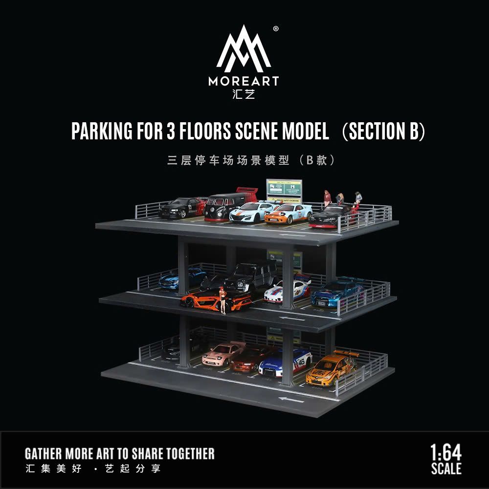 Hộp trưng bày mô phỏng hầm - bãi đỗ xe 3 tầng tỉ lệ 1:64 30 x 30 x 14.5cm MoreArt MO921002
