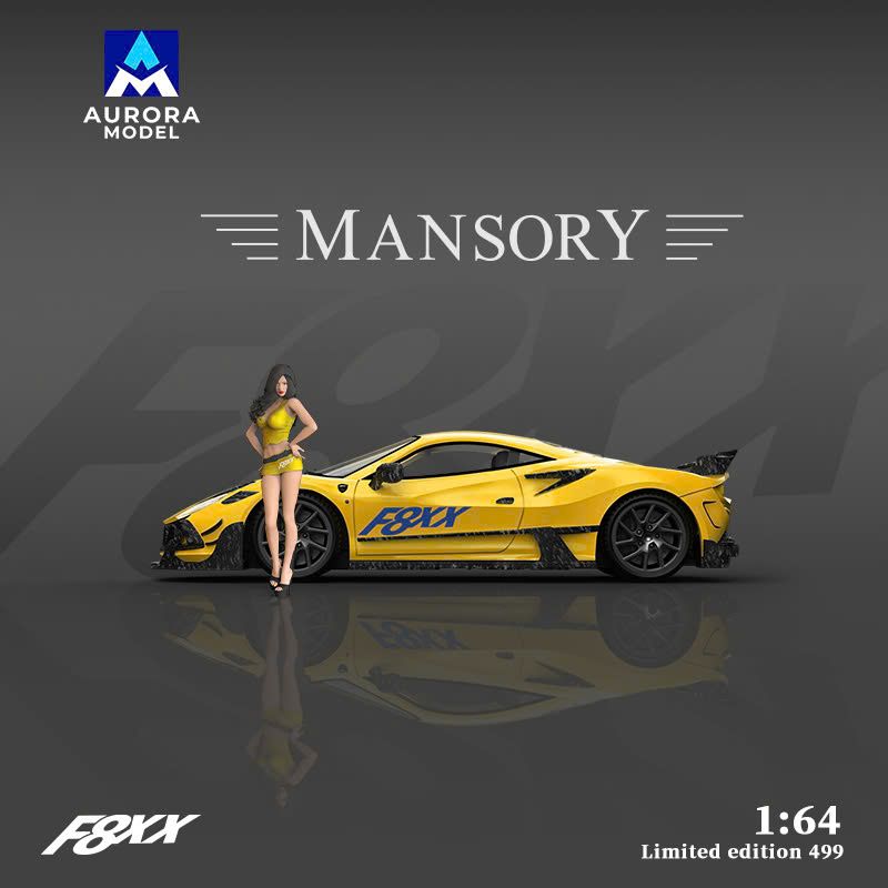 Mô hình xe Ferrari F8 Tributo Mansory modified version F8XX third batch Yellow tỉ lệ 1:64 Aurora Model AM646507