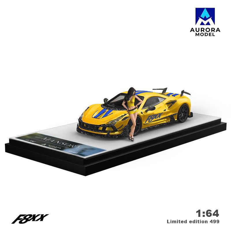 Mô hình xe Ferrari F8 Tributo Mansory modified version F8XX third batch Yellow tỉ lệ 1:64 Aurora Model AM646507
