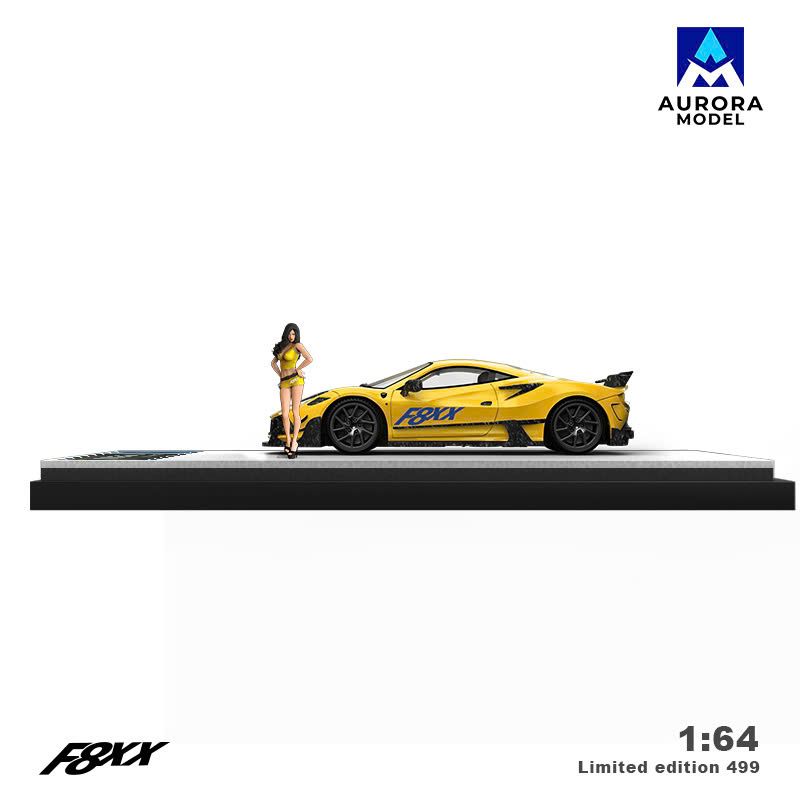 Mô hình xe Ferrari F8 Tributo Mansory modified version F8XX third batch Yellow tỉ lệ 1:64 Aurora Model AM646507