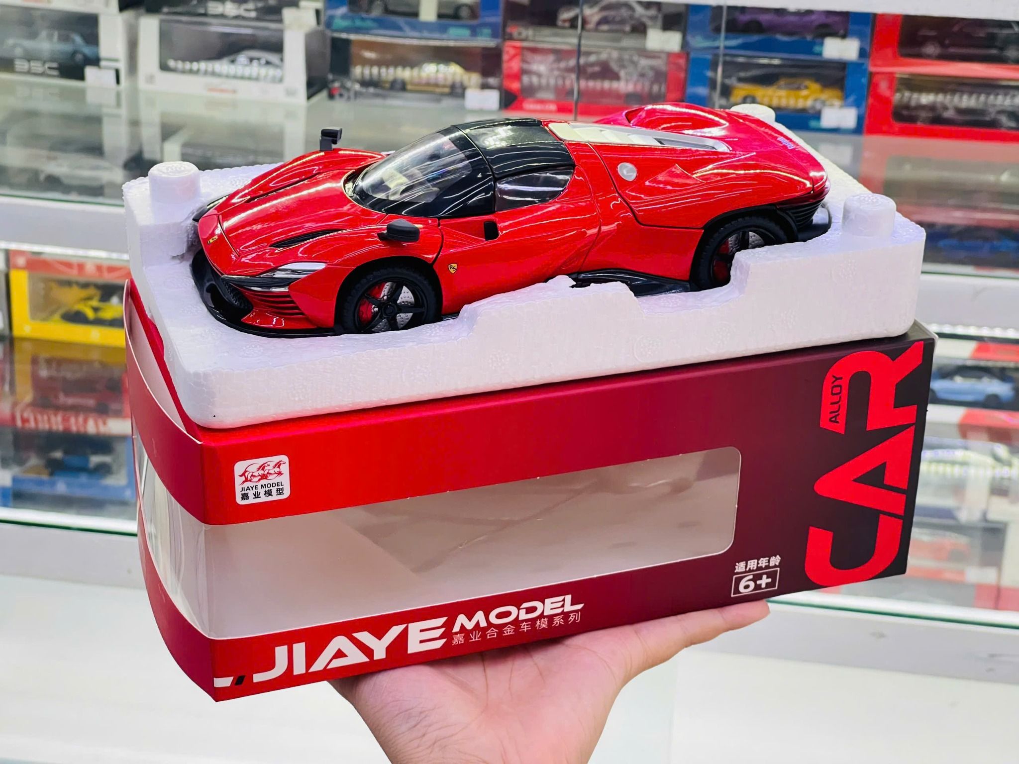 Mô hình xe Ferrari Daytona Sp3 full open - tháo mui được có âm thanh - đèn tỉ lệ 1:22 Jiaye model VB24415