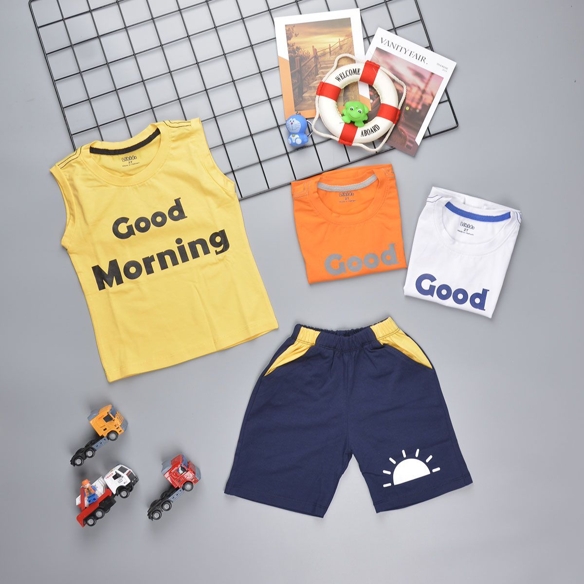 Đồ bộ sát nách bé trai good morning