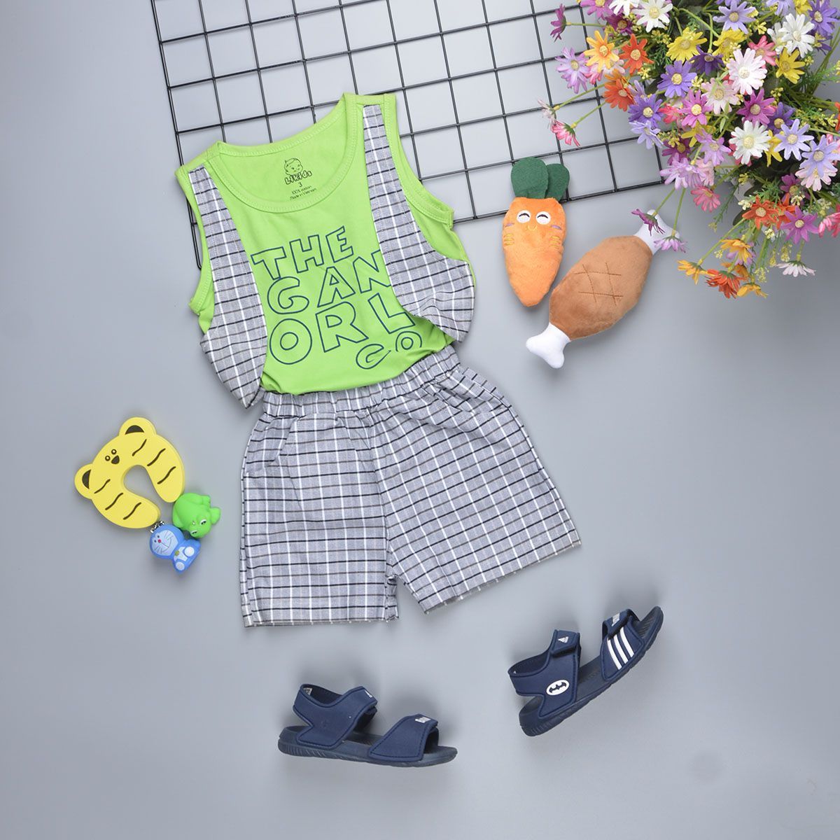 Đồ bộ bé trai giả vest có nơ