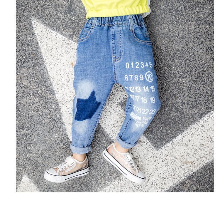 Quần jean trẻ em denim đếm số cho bé trai và bé gái