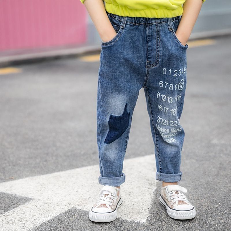Quần jean trẻ em denim đếm số cho bé trai và bé gái