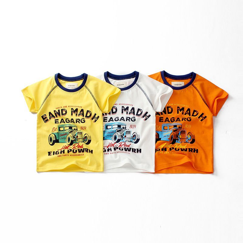 Áo thun cotton bé trai in hình xe ô tô