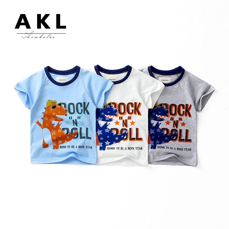 Áo thun cotton bé trai in hình khủng long